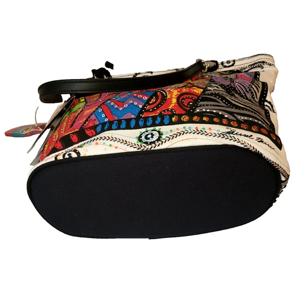 LAUREL BURCH Colorful Cat Print Canvas Shoulder Bag NWT Beaded Crazy Cat Lady - Picture 7 of 12